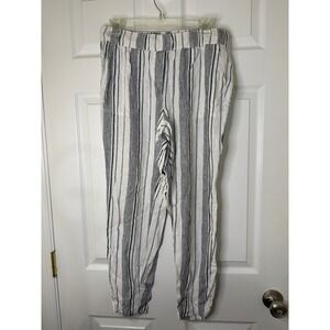 per se Linen Blend Striped Pants Womens Small White Black Tapered Coastal